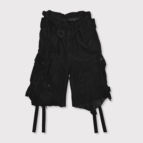 Rustic Edged HBT Short(VEGETABLE TANNING PIG LEATHER) BLACK