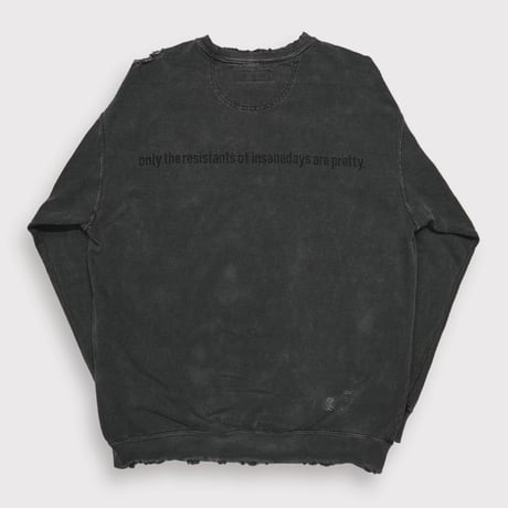 BOOTLEG CREW SWEAT(A MAN'S SHADOW)AGED BLACK with DAMAGED