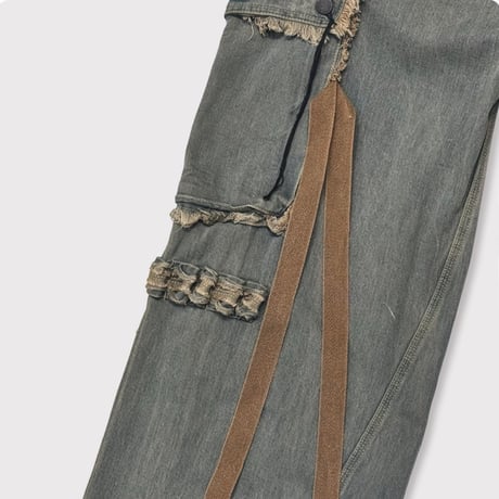 Slash Seam Twist Cargo Jeans(DUST SAX)