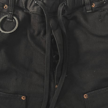 Cut Off Carpenter Short With Damaged(INLAY DENIM) BLACK