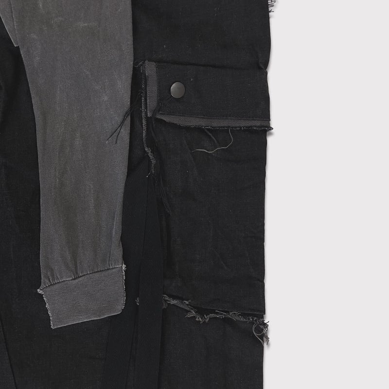 Slash Seam Twist Cargo Jeans With Wrapped(NOIR)
