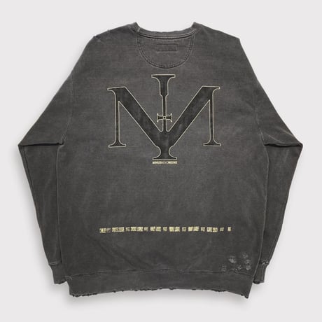 BOOTLEG CREW SWEAT(7SINS)AGED BLACK  with DAMAGED