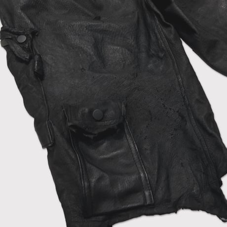 Rustic Edged HBT Short(VEGETABLE TANNING PIG LEATHER) BLACK