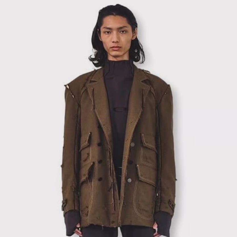 Slash Seam Hunting Tailored Jacket With DAMAGED