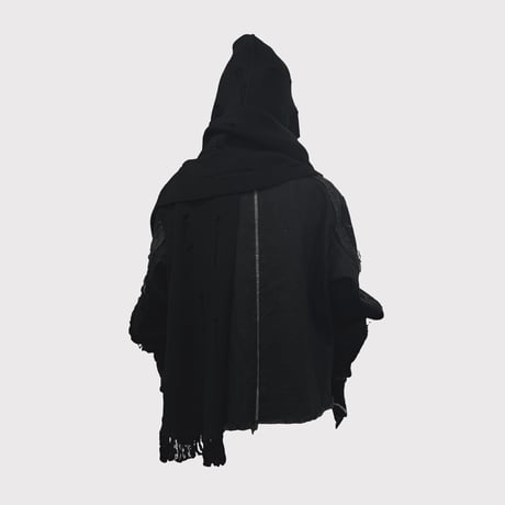 Hooded Long Muffler With Damaged(CLASSIC WOOL)BLACK