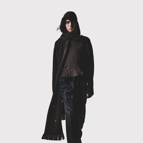 Hooded Long Muffler With Damaged(CLASSIC WOOL)BLACK