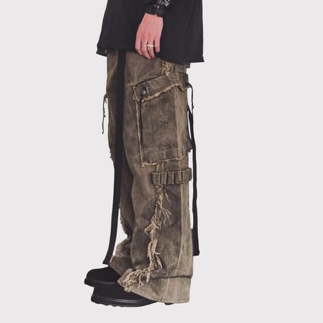 Slash Seam Twist Cargo Jeans(DUST GREY)