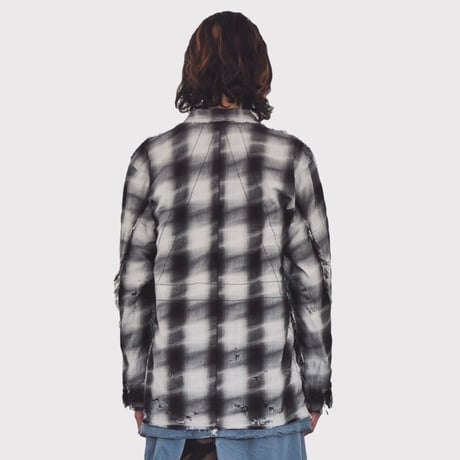 Slash Seam Ombre Check Shirt(DRUNK)BLACK