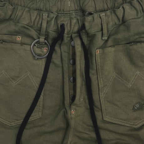 Home Wide Jeans With Damaged(INLAY DENIM) OLIVE