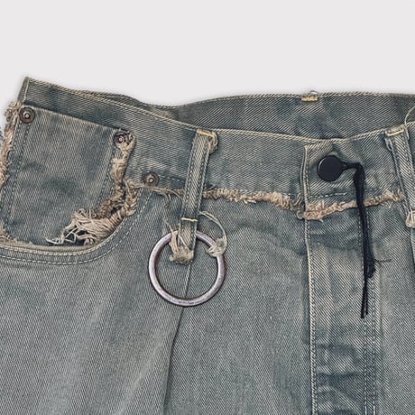 Slash Seam Twist Cargo Jeans(DUST SAX)