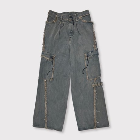 Slash Seam Twist Cargo Jeans(DUST SAX)