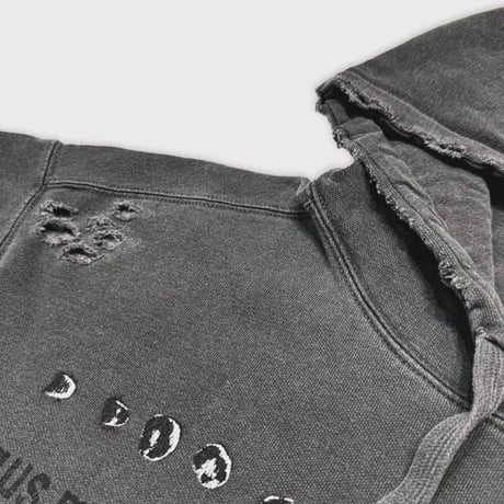 BOOTLEG HOODIE(BLACK SHINE)AGED BLACK with DAMAGED