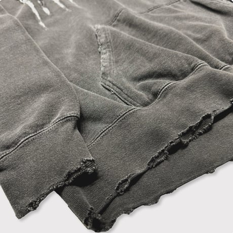 BOOTLEG HOODIE(BLACK SHINE)AGED BLACK with DAMAGED