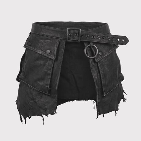Cargo Kilt(VEGETABLE TANNING PIG LEATHER) BLACK