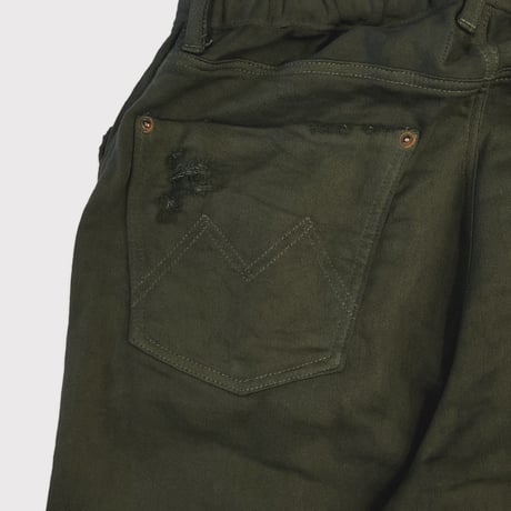 Home Flare Jeans With Damaged(INLAY DENIM) OLIVE