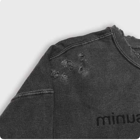 BOOTLEG CREW SWEAT(A MAN'S SHADOW)AGED BLACK with DAMAGED