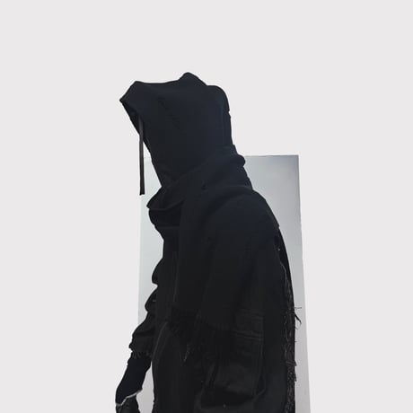 Hooded Long Muffler With Damaged(CLASSIC WOOL)BLACK