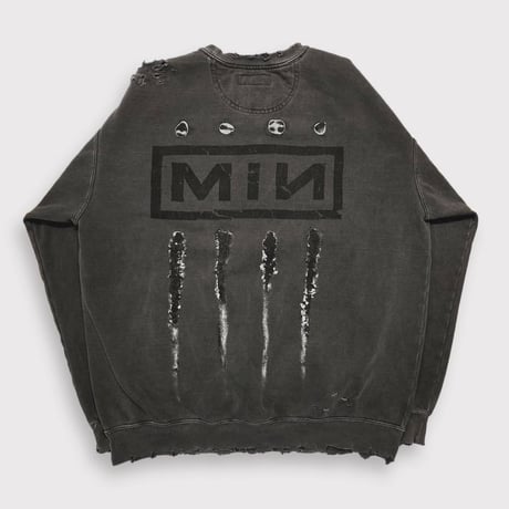 BOOTLEG CREW SWEAT(BLACK SHINE)AGED BLACK with DAMAGED
