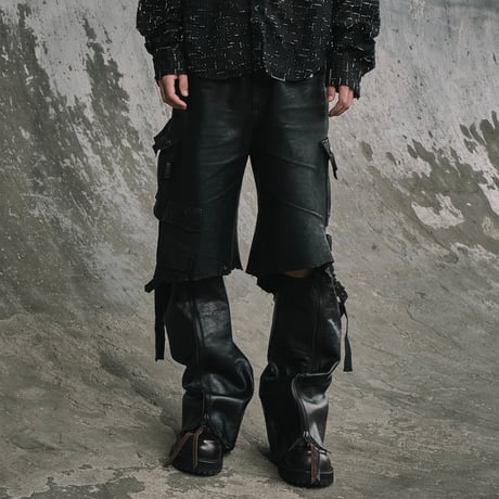 Rustic Edged HBT Short(VEGETABLE TANNING PIG LEATHER) BLACK