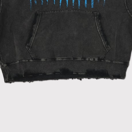 x MUZE Bootleg Wide Sweat Hoodie With Damaged(SHINE)STONE BIOBLEACH BLACK