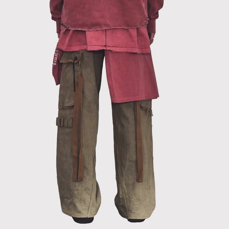 Slash Seam Twist Cargo Jeans(DUST SAX)
