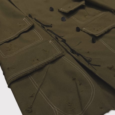 Slash Seam Hunting Tailored Jacket With DAMAGED(70'S VINTAGE FRENCH ARMY) OLIVE