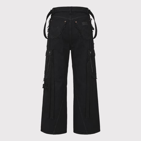 Slash Seam Twist Cargo Jeans(AFTER BLACK)
