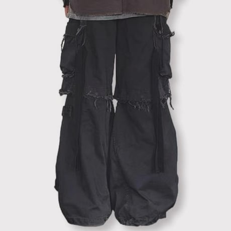 Slash Seam Twist Cargo Pants(AGED TWILL) AGED BLACK