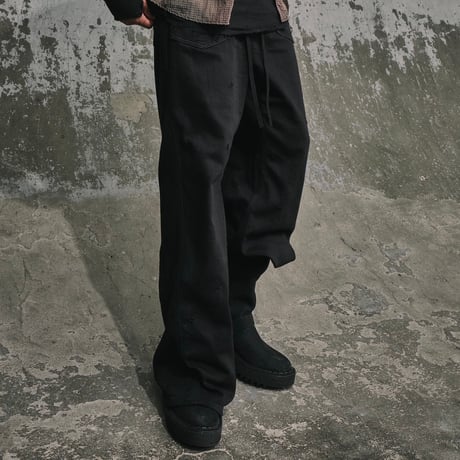 Home Wide Jeans With Damaged(INLAY DENIM) BLACK