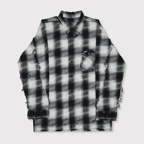 Slash Seam Ombre Check Shirt(DRUNK)BLACK