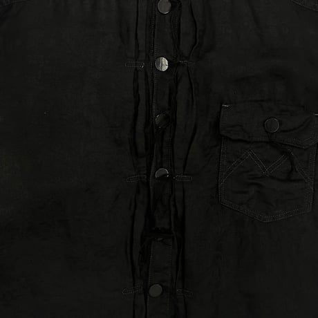 Pleated Blouse With Garment Dyed (ITALIAN AIRFORCE TABLE CLOTH) BLACK