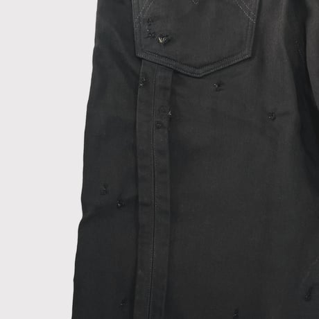 Cut Off Carpenter Short With Damaged(INLAY DENIM) BLACK