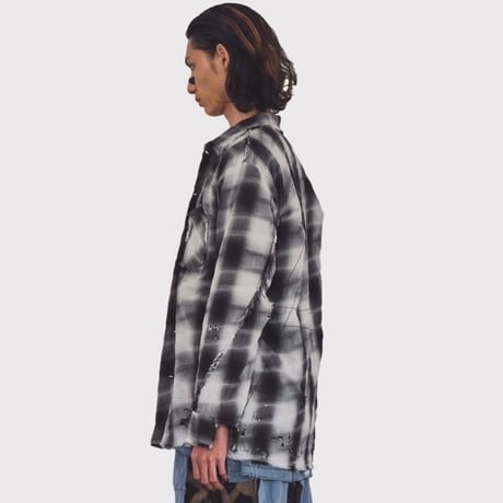 Slash Seam Ombre Check Shirt(DRUNK)BLACK