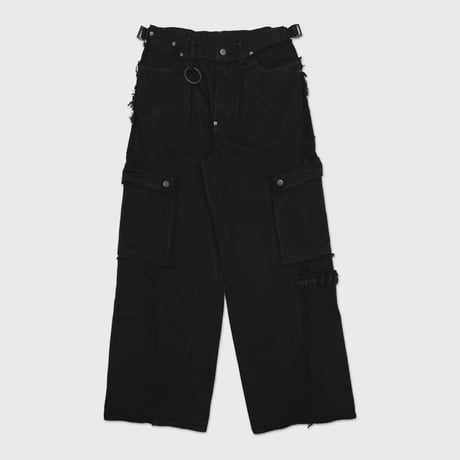 Slash Seam Twist Cargo Jeans(AFTER BLACK)