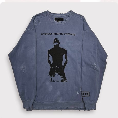 BOOTLEG CREW SWEAT(A MAN'S SHADOW)STAIN with DAMAGED