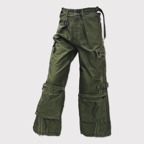 Slash Seam Twist Cargo Pants(PIGMENT DYED MOLESKIN) OLIVE