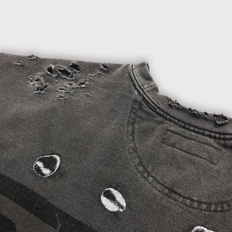 BOOTLEG CREW SWEAT(BLACK SHINE)AGED BLACK with DAMAGED