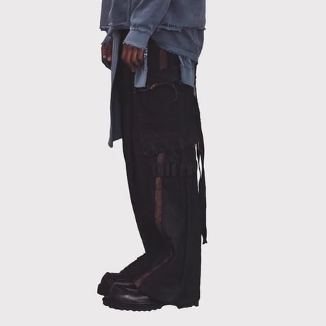 Slash Seam Twist Cargo Jeans(PERSIMMON TANGY DYED)