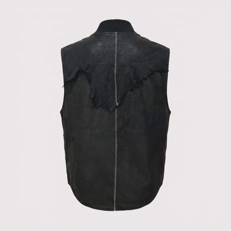 Rustic Edged Classic Vest(VEGETABLE TANNING PIG LEATHER) BLACK