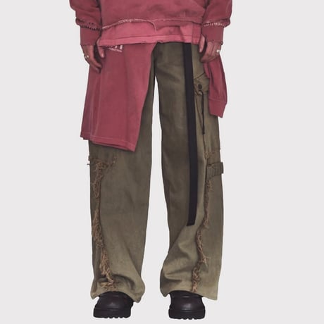 Slash Seam Twist Cargo Jeans(DUST SAX)