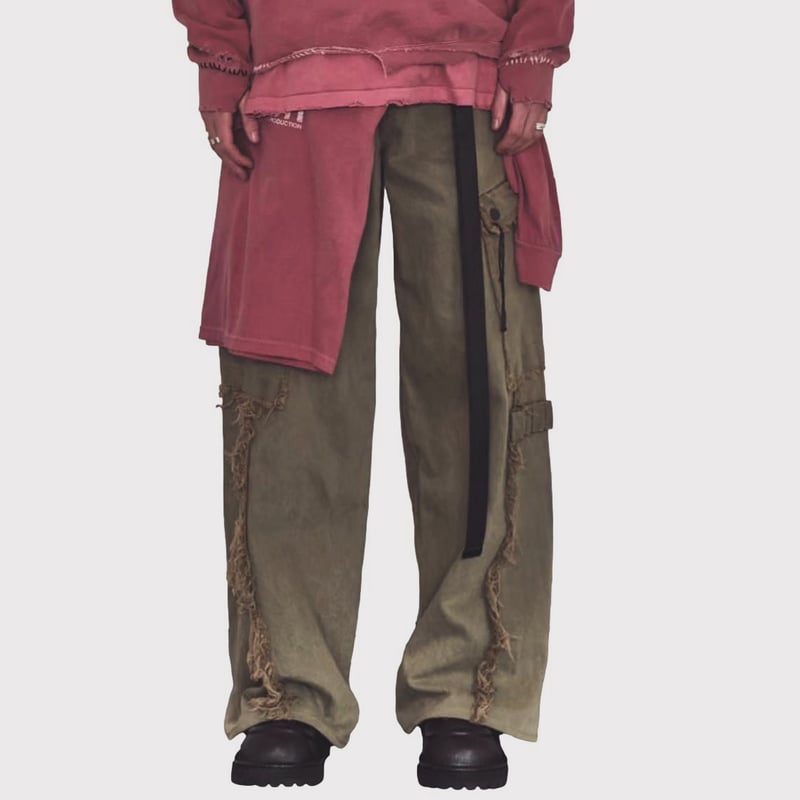 Slash Seam Twist Cargo Jeans(DUST SAX) | MINUS