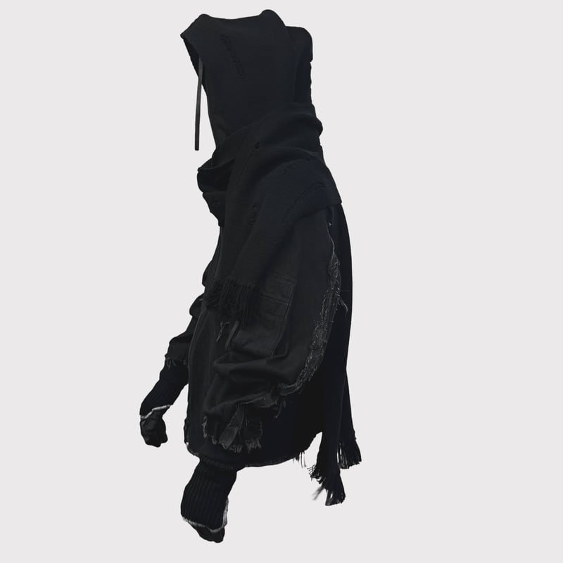 Hooded Long Muffler With Damaged(CLASSIC WOOL)B