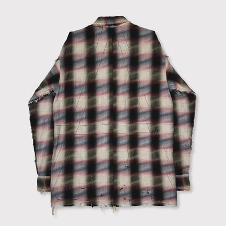 Slash Seam Ombre Check Shirt(DRUNK)RED