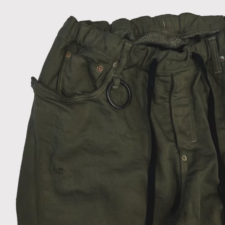 Home Flare Jeans With Damaged(INLAY DENIM) OLIVE