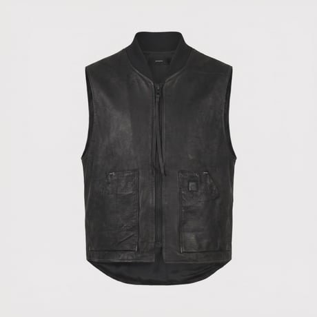 Rustic Edged Classic Vest(VEGETABLE TANNING PIG LEATHER) BLACK
