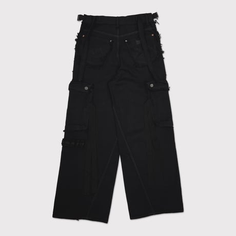 Slash Seam Twist Cargo Jeans(AFTER BLACK)