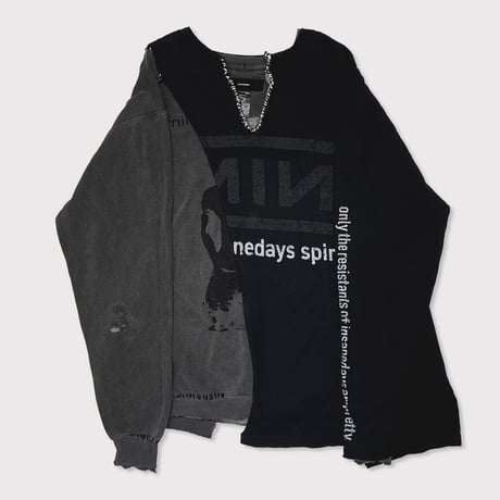 Bootleg Layered Crew Sweat(A MAN'S SHADOW) AGED BLACK