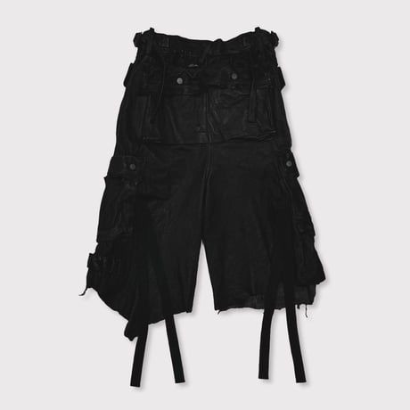 Rustic Edged HBT Short(VEGETABLE TANNING PIG LEATHER) BLACK