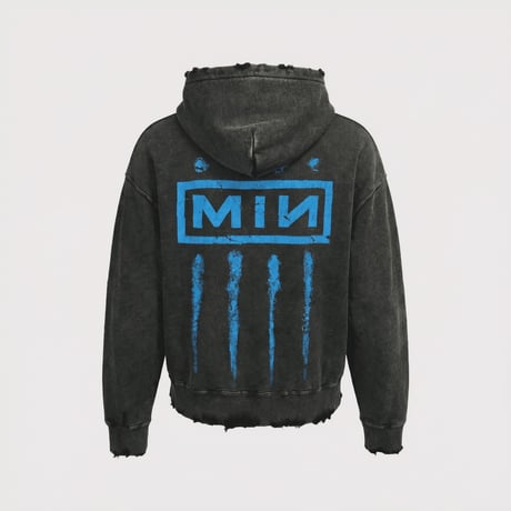 x MUZE Bootleg Wide Sweat Hoodie With Damaged(SHINE)STONE BIOBLEACH BLACK