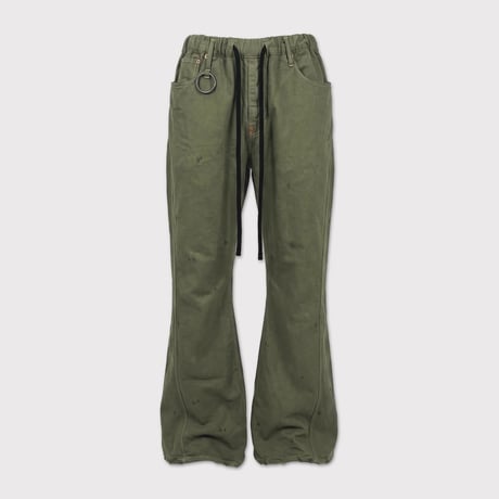 Home Flare Jeans With Damaged(INLAY DENIM) OLIVE